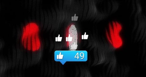 Glowing Fingerprint on Digital Interface with Social Likes Symbols