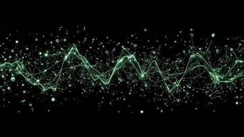 Neon Green Digital Waveform with Nodes and Particles