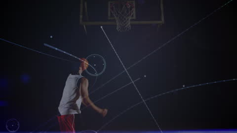 Basketball Player with Digital Network Lines