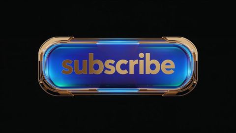 Futuristic blue gradient subscribe button featuring gold metallic frame glossy 3d cta