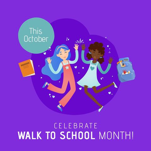 Celebrate Walk to School Month Illustration with Laughing Girls - Download Free Stock Templates Pikwizard.com