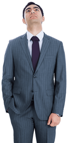Transparent Businessman Standing in Pinstripe Suit Looking Upward