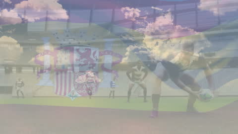 Rugby Players Blended with Spanish Flag on Stadium Field