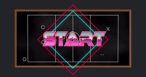 Start banner with neon glow on tactical game board