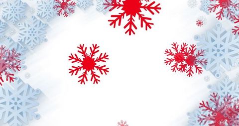 Red and Blue Snowflakes on Winter White Background