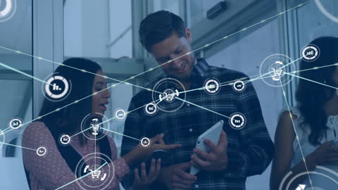 Diverse Coworkers Engaged in Digital Technology Communication