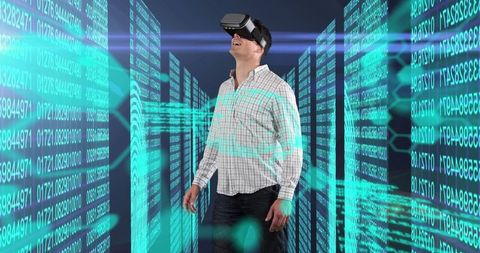 Man Exploring Virtual Reality in High-Tech Digital Environment - Download Free Stock Images Pikwizard.com