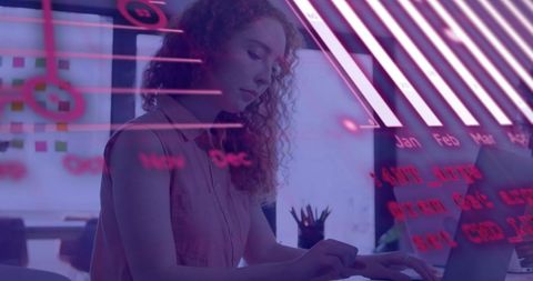 Businesswoman Analyzing Financial Data with Futuristic Interface