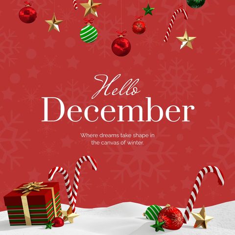 Festive December Greeting with Red Holiday Background - Download Free Stock Templates Pikwizard.com