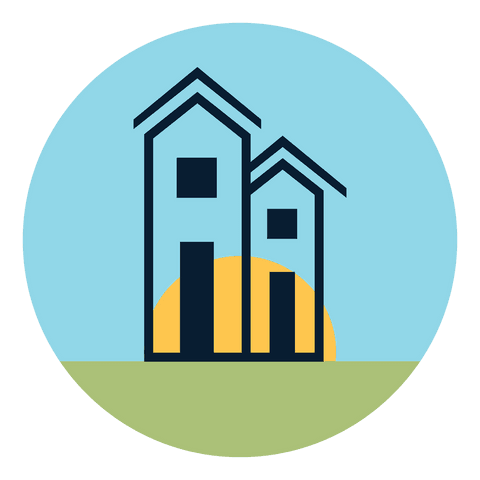 Transparent digital illustration of houses with solar elements