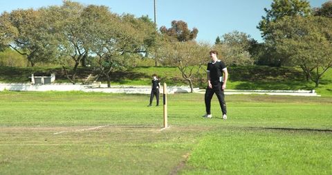 Friendly Cricket Match on Sunny Day in Park