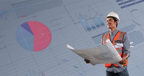 Architect Analyzing Blueprints with Digital Data Interface Background - Download Free Stock Images Pikwizard.com