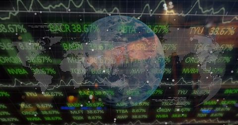 Global Financial Markets with Rotating Earth and Digital Tickers - Download Free Stock Images Pikwizard.com