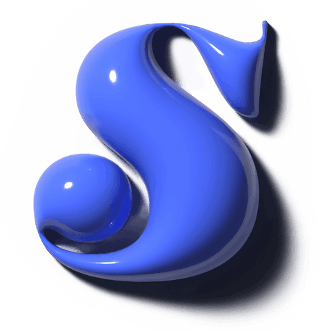 Glossy deep-blue s sculpture appearing on transparent background with nested orb 3d render