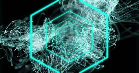 Futuristic Hexagons with Glowing Green Light Trails