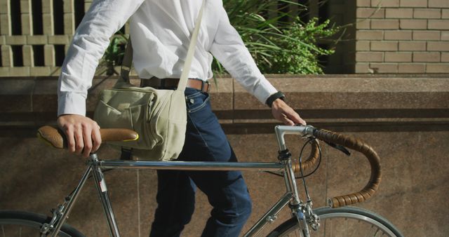 Commuter Walking Bicycle in Urban Setting - Download Free Stock Images Pikwizard.com