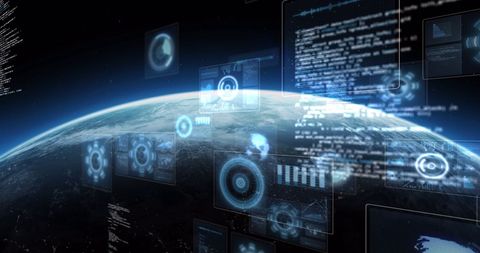 Global Digital Interface With Scanning Data Over Earth - Download Free Stock Images Pikwizard.com