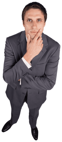 Transparent Businessman Thinking with Chin Hand Gesture