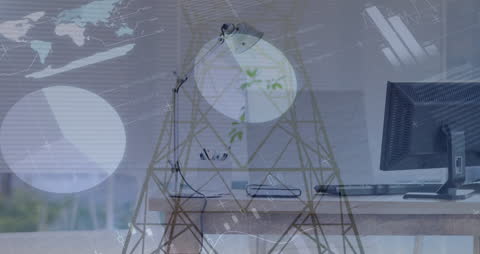 Digital Economy Concept with Office Desk and Data Overlay