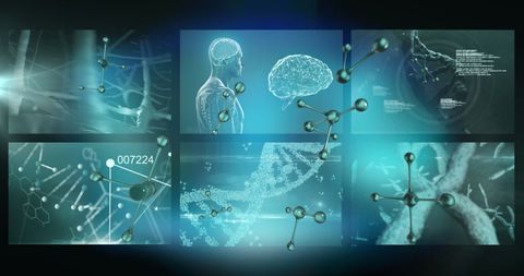 Futuristic Medical Data Processing Interface with DNA and Molecules