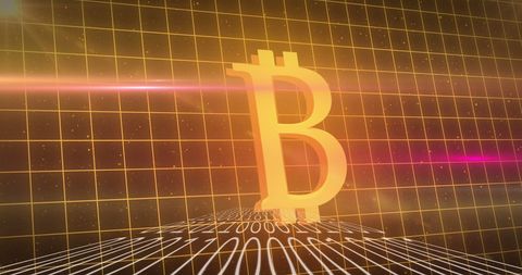 Digital Bitcoin Symbol on Futuristic Grid with Binary Code - Download Free Stock Images Pikwizard.com