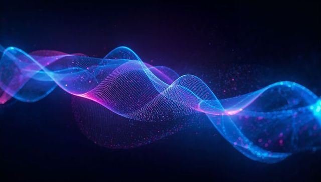 Abstract Neon Light Waves on Dark Background