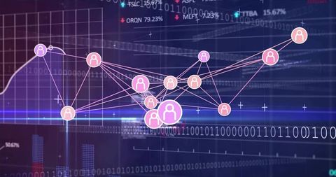 Futuristic Network Connections on Data Dashboard with Binary Code