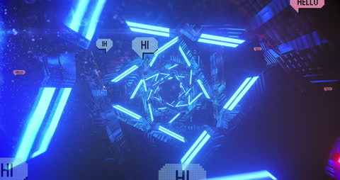 Digital Tunnel with Media Icons and Blue Lights