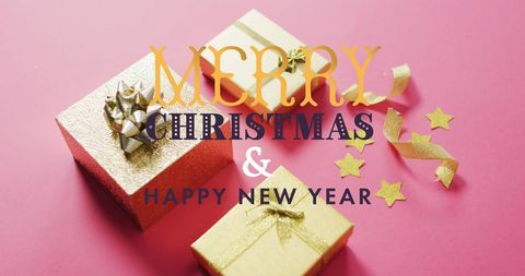 Christmas and New Year Greeting with Decorated Gifts - Download Free Stock Images Pikwizard.com