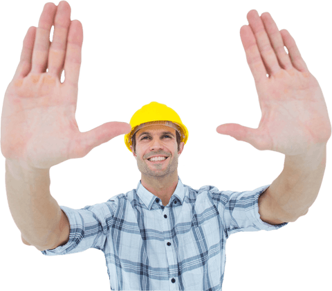 Transparent Man Gesturing Frame Wearing Hard Hat and Plaid Shirt - Download Free Stock Videos Pikwizard.com