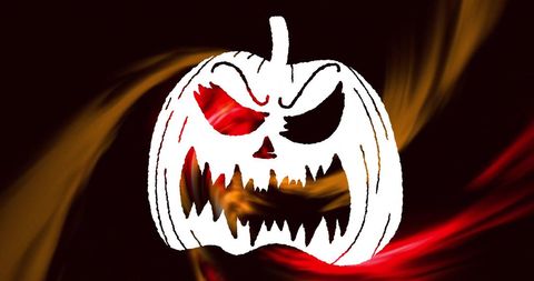Spooky Halloween Pumpkin Icon on Fiery Background