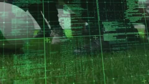 Soccer Game Action with Digital Code Overlay