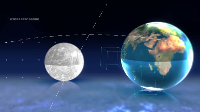 Animated representation of the moon and Earth on their orbital paths in space. Suitable for use in educational materials, science presentations and astronomy studies. Ideal for video and media projects focusing on cosmic animation and celestial movements.