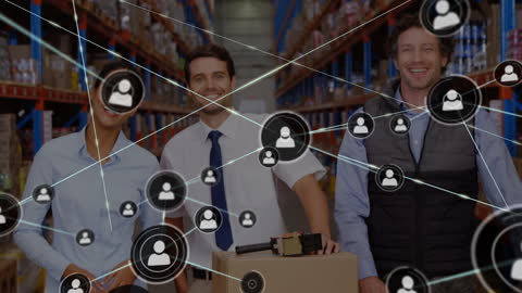 Connected Team in Warehouse Highlighting Global Network