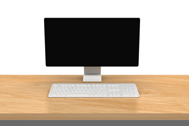 Modern Transparent Computer on Wooden Desk with Keyboard - Download Free Stock Videos Pikwizard.com