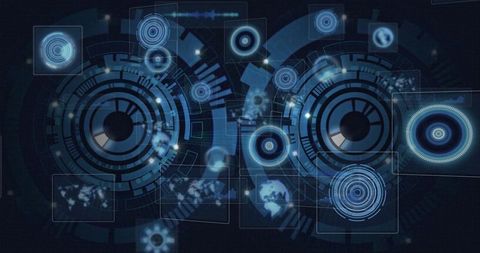 Futuristic interface with dual hud circles and data visualizations