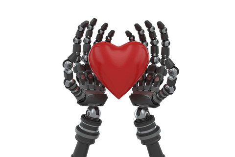 transparent robotic hands holding red heart symbolizing artificial love - Download Free Stock Videos Pikwizard.com