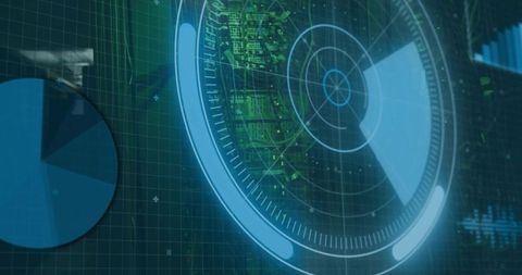 Futuristic holographic radar hud displaying circular telemetry analytics interface