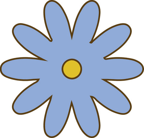 Stylized blue bloom with yellow center on transparent background