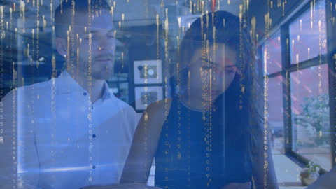 Business Colleagues Engaged in Digital Future with Data Overlay