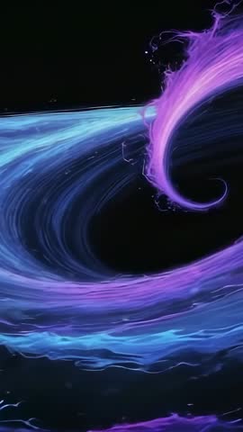 Looping Vertical Clip of Neon Energy Flow Twisting in Dark Void with Magenta Arc
