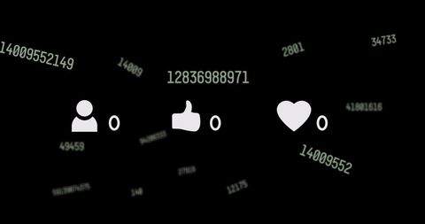 Social Media Icons and Falling Numbers on Black Background - Download Free Stock Images Pikwizard.com