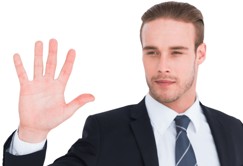 confident businessman raising hand on transparent background - Download Free Stock Videos Pikwizard.com