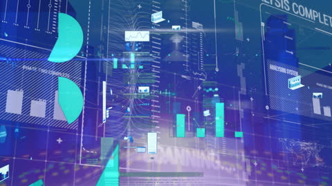 Futuristic Data Processing Interface Over City Skyline