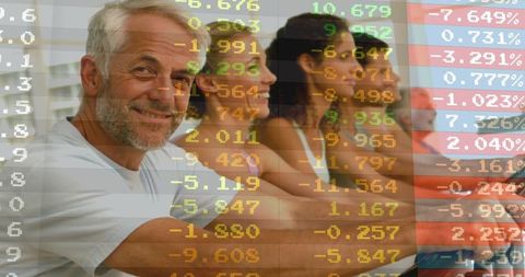 Mature Man Exercising with Stock Ticker Overlay Fitness Concept