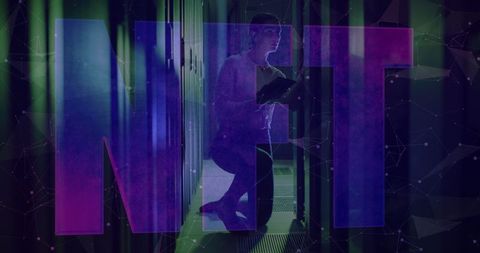 Woman in Server Room with NFT Artwork Overlay - Download Free Stock Images Pikwizard.com