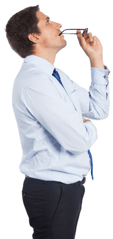 Contemplative Businessman in White Shirt on Transparent Background