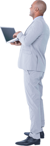 Transparent Businessman Using Laptop in Office Environment
