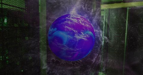 Mystical Blue Planet Surrounded by Cosmic Smoke in Data Center - Download Free Stock Images Pikwizard.com