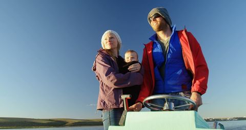 Happy family enjoying scenic boat adventure